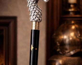 Silver Dragon Cane – Medieval Fantasy Walking Stick