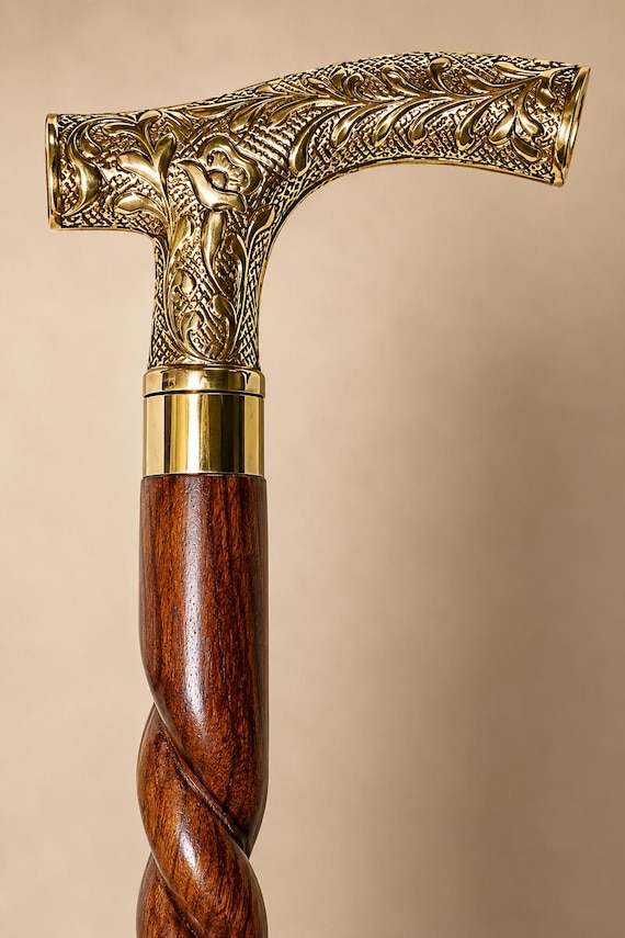 Luxury Wooden Walking Cane, Brass Derby Handle, Handcrafted Gentleman’s Walking Stick