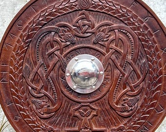 Handmade Viking Shield 24 Inch | Medieval Norse Wooden Shield with Metal Boss Battle Decor