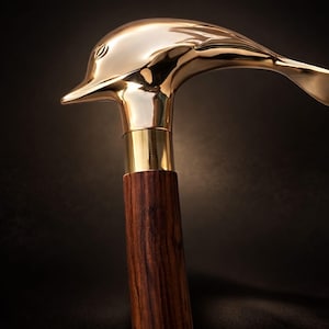 Bastón con mango de delfín de latón / Bastón para disfraces de fiesta / Elegante soporte para movilidad y equilibrio