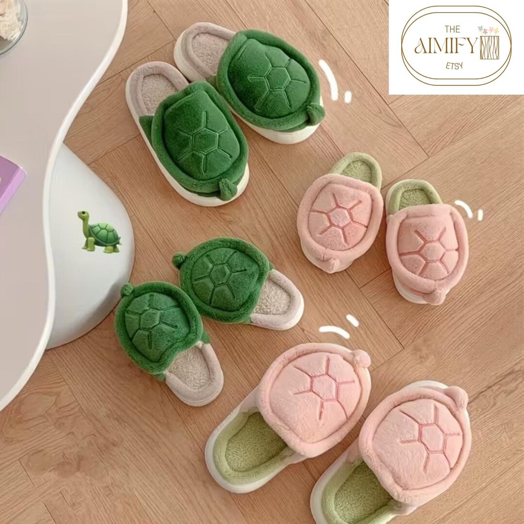 Cute Turtle Plush Slippers, Warm Winter Indoor Shoes for Women & Men ...