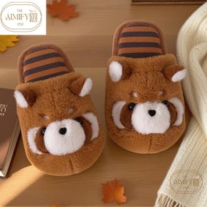 Raccoon Plush Winter Slippers: Cozy Home Shoes