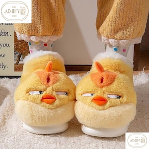 Cozy Chicken Plush Slippers Warm Non-Slip Indoor Shoes Unisex Cartoon Chick Slippers