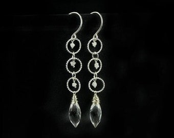 Diamond Crystal Quartz Sterling Silver Gemstone Long Chandelier Earrings Bridal Jewerly