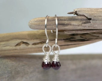 Gemstone Jewelry Rhodolite Garnet Earrings Sterling Silver Wire Wrapped Dangle