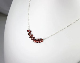Garnet Briolette Bar Necklace Red Semi Precious Gemstone Sterling Silver January Birthstone