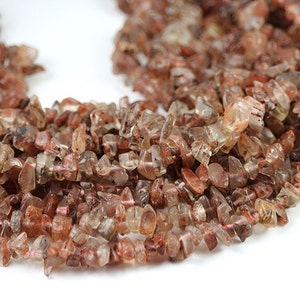 Oregon Sunstone Chip Beads Full Strand Dark Pink Champagne Schiller Ponderosa Semi Precious Gemstones