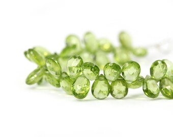 Peridot Faceted Pear Briolettes 4 Parrot Kiwi Green 7 - 7.5 MM Semi Precious Gemstones August Birthstone