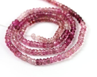 Pink Tourmaline Micro Faceted Rondelles 12 Shaded Pink Raspberry Rubellite Semi Precious Gemstone