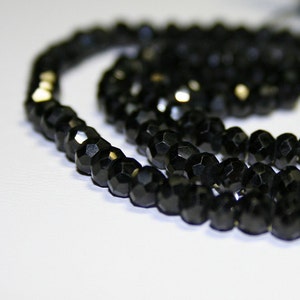 Black Spinel faceted rondelles 16 Black Jet Semi Precious Gemstone