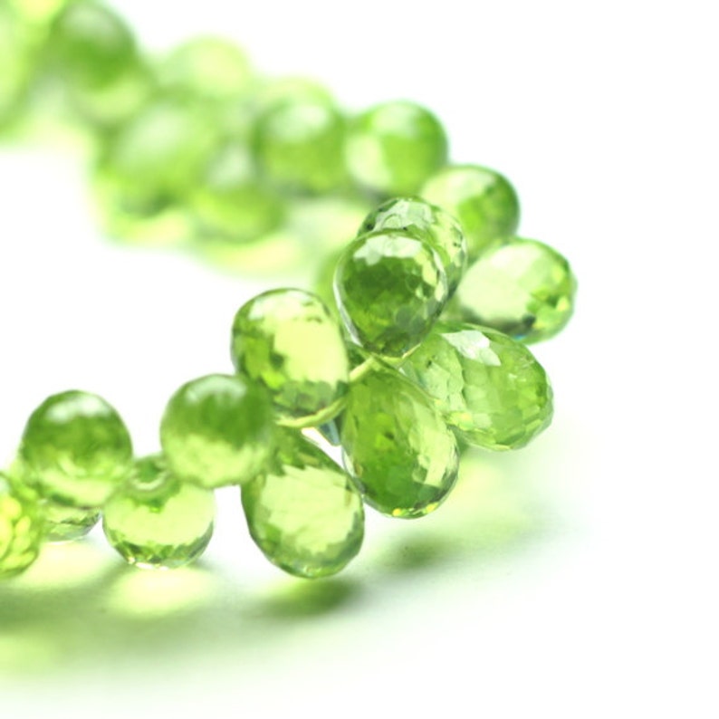 Peridot Micro Faceted Teardrop Briolettes 4 Kiwi Grass Green Semi Precious Gemstone color image 3