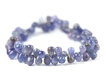 Tanzanite Smooth Teardrop Briolette Set of 4 Periwinkle Blue Exotic Semi Precious Gemstone