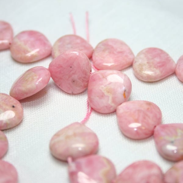 Rhodochrosite Smooth Heart Beads, set of 2 AA Pink Cream Opaque Semi Precious Gemstone