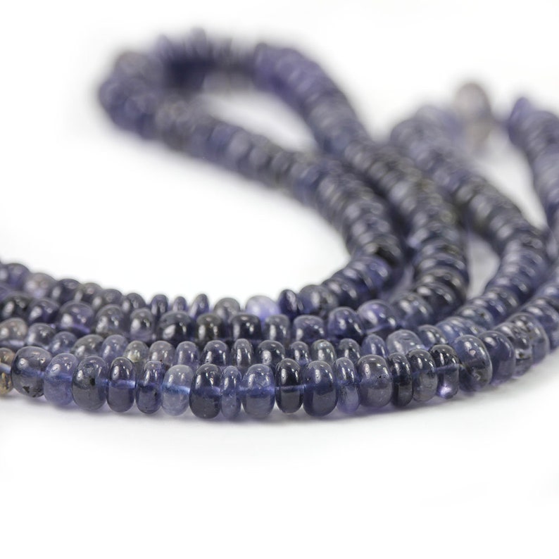 Iolite Smooth Rondelles 5 Huge Ink Blue Water Sapphire Semi Precious Gemstone Beads