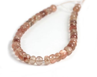 Oregon Sunstone Faceted Rondelles 3 focal 7-8 MM Champagne Peach Schiller Plush Semi Precious Gemstones