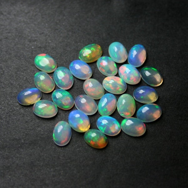Ethiopian Welo Opal Oval Cabochons 1 piece 7 MM Rainbow Fire Precious Gemstone October Birthstone