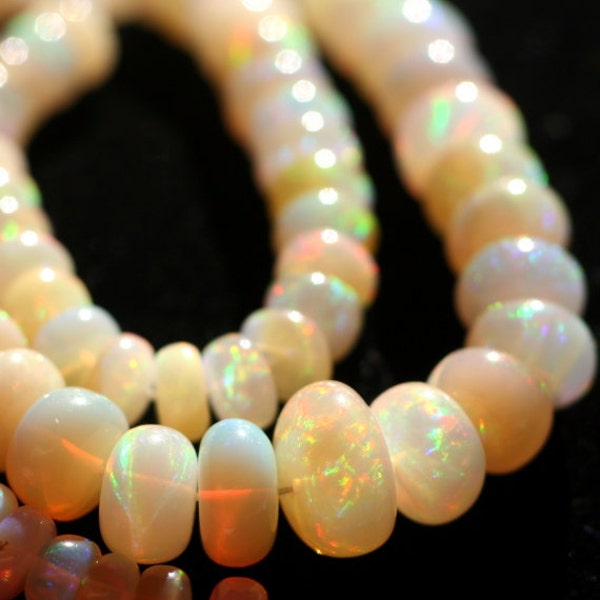 Ethiopian Welo Opal Smooth Rondelles  Pieces Best Quality Rainbow Fire Cream Precious Gemstone October Birthstone