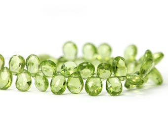 Peridot Faceted Pear Briolettes 4 Parrot Kiwi Green Semi Precious Gemstones August Birthstone