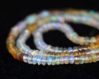 Ethiopian Welo Opal Smooth Rondelles 2 Inch Quality Rainbow Fire Brown Tan Honey Orange White Precious Gemstone October Birthstone