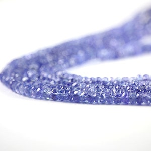 Tanzanite Micro Faceted Rondelles Full Strand Translucent Periwinkle Semi Precious Gemstone Beads