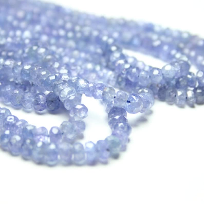 Tanzanite Micro Faceted Rondelles Set of 15 Semi Translucent Periwinkle Semi Precious Gemstone Beads