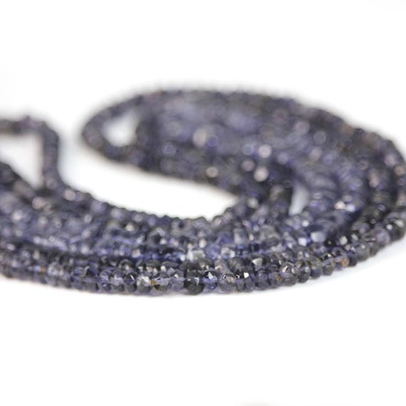 Iolite Hand Faceted Rondelles 10 Ink Indigo Blue Water Sapphire Semi Precious Gemstone winter bridal