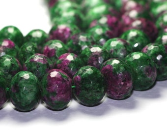 Ruby in Zoisite Micro Faceted Rondelle One Huge Green Raspberry Pink Semi Precious Gemstones