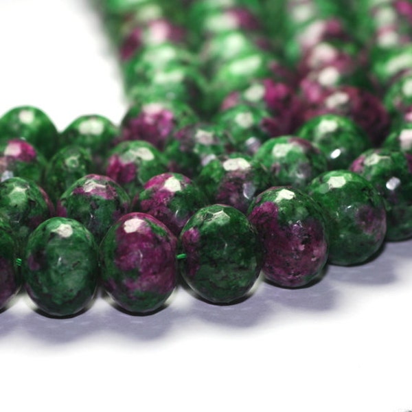 Ruby in Zoisite Micro Faceted Rondelle One Huge Green Raspberry Pink Semi Precious Gemstones
