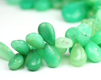 Chrysoprase Smooth Pear Briolette 1 Apple Green Brown Semi Precious Gemstones