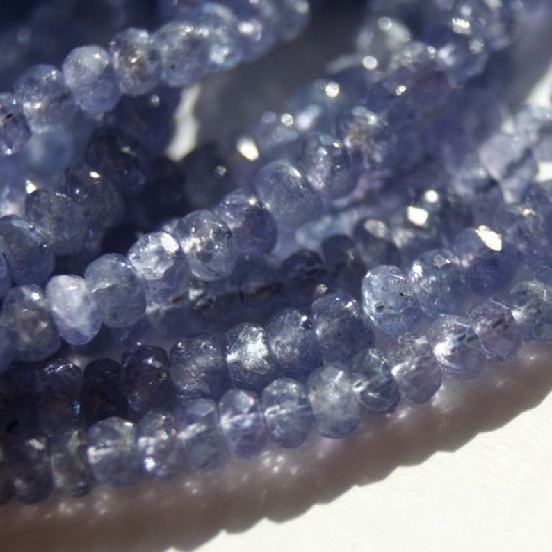 Tanzanite Micro Faceted Rondelles Set of 15 Semi Translucent Periwinkle Semi Precious Gemstone Beads