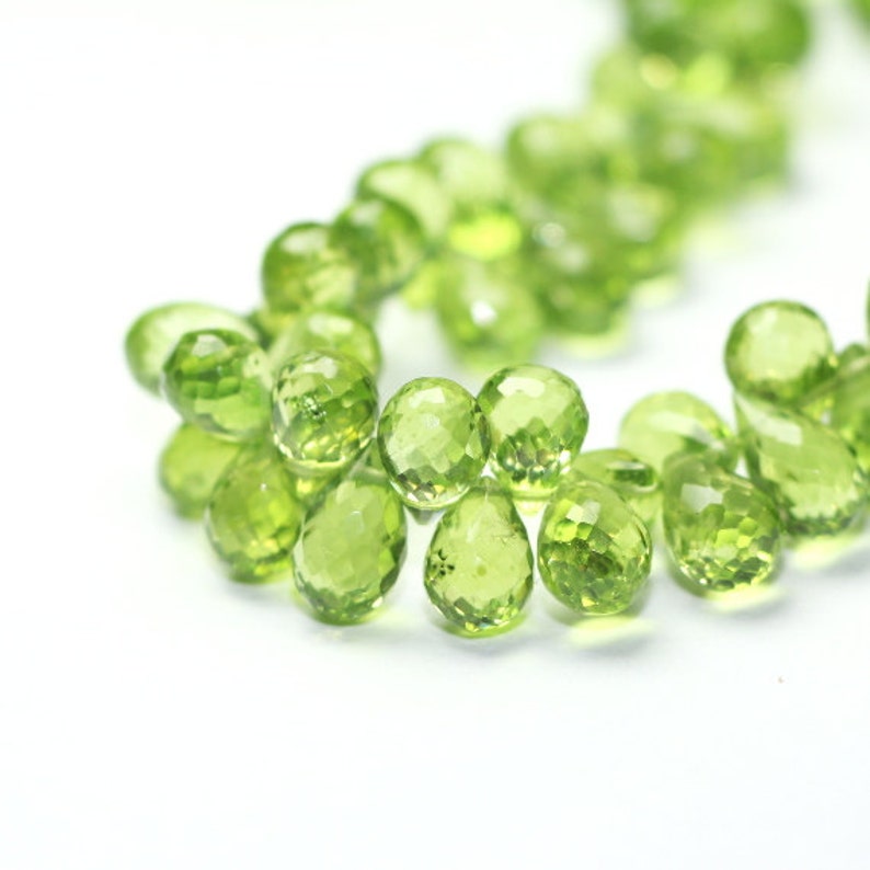Peridot Micro Faceted Teardrop Briolettes 4 Kiwi Grass Green Semi Precious Gemstone color image 1