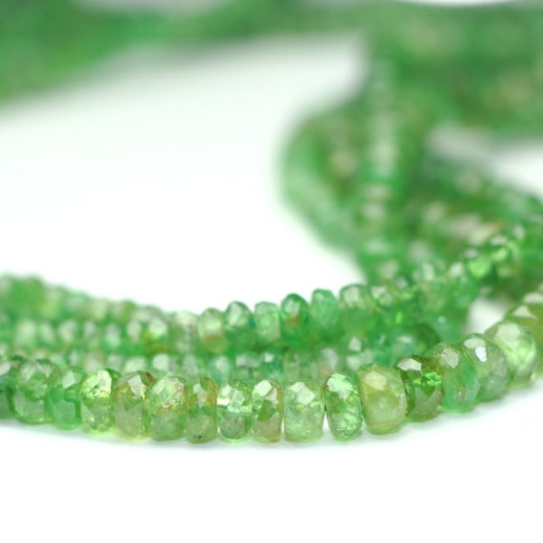 Tsavorite Garnet Micro Faceted Rondelles Semi Translucent Green Semi Precious Gemstone January Birthstone