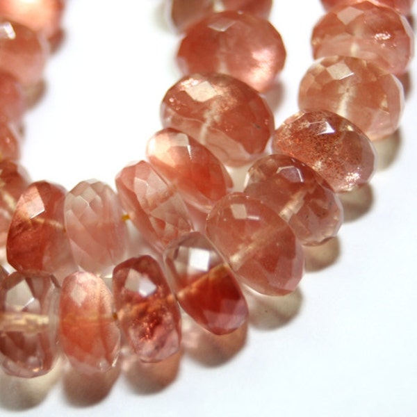 Oregon Sunstone Faceted Rondelles Set of 4 Extra Large Dark Peach Pink Schiller Plush Semi Precious Gemstones