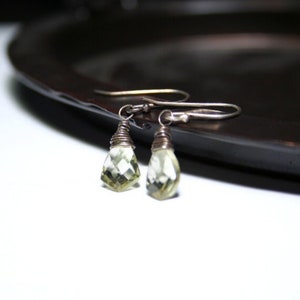 Lemon Quartz Gemstone Wire Wrapped Dangle Earrings Lemon Quartz Kite Briolette Oxidized Sterling Silver Handmade OOAK Bridal Gift