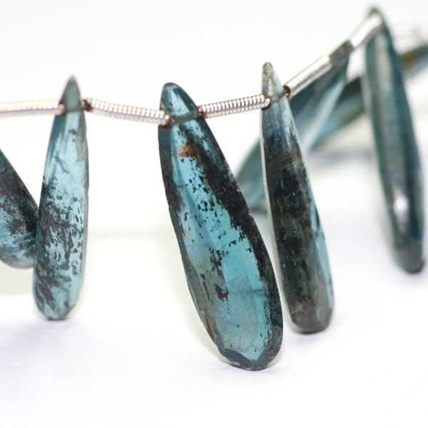 DESTASH Moss Kyanite Faceted Pear Briolette 1 Focal Teal Blue Green Semi Precious Gemstones