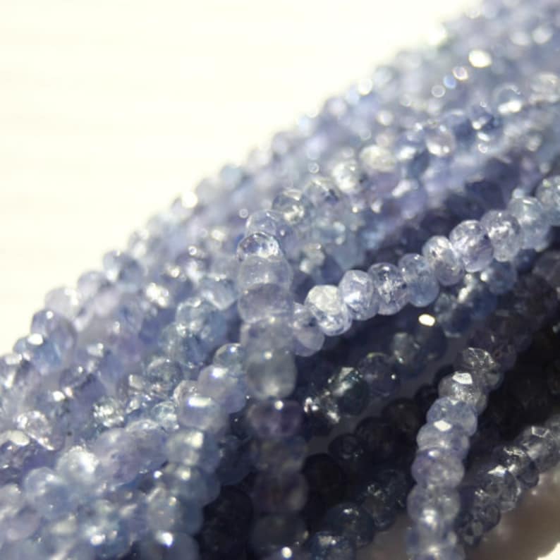 Tanzanite Micro Faceted Rondelles Set of 15 Semi Translucent Periwinkle Semi Precious Gemstone Beads