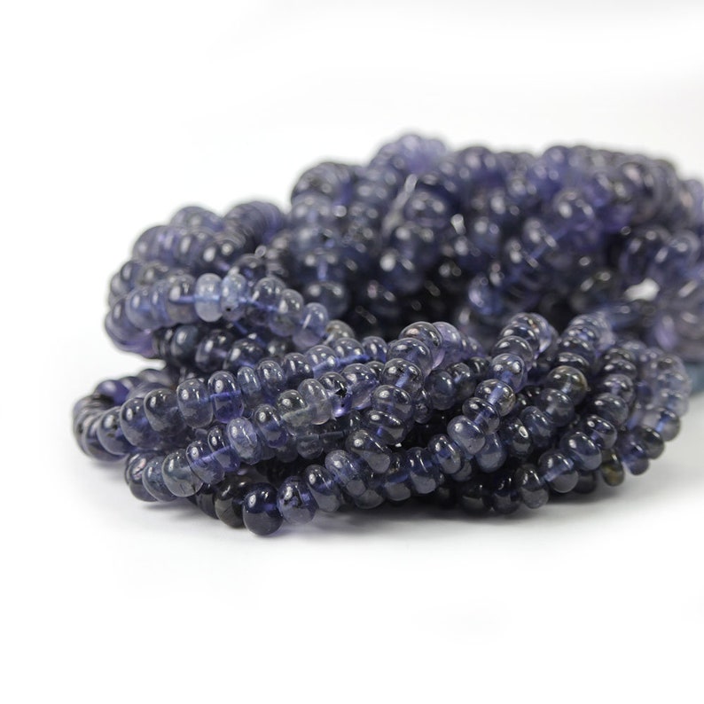 Iolite Smooth Rondelles 5 Huge Ink Blue Water Sapphire Semi Precious Gemstone Beads