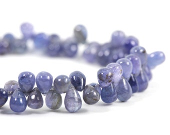 Tanzanite Smooth Teardrop Briolette Set of 4 Periwinkle Blue Exotic Semi Precious Gemstone