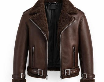 Giacca da aviatore in pelle di montone / Bomber marrone in vera pelliccia di montone / Giacca da aviatore B3 RAF da uomo