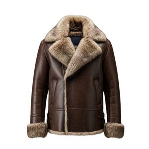 Shearling Leather Aviator Jacket: Genuine Sheepskin Fur, Brown Bomber
