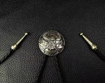 Corbata bolo vikinga para hombre | Collar vaquero western vintage | Corbata de cordón de guerrero nórdico plateado | Regalo llamativo para él