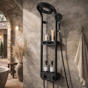 Sistema de ducha de lluvia presurizada de lujo – Panel de ducha de pared con pantalla digital – Baño de spa moderno