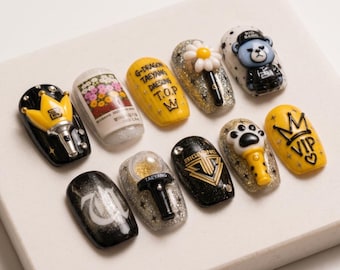Kpop Press On Nails | BIGBANG 3D Lightstick, Krunk Bear, VIP Crown (Still Life)