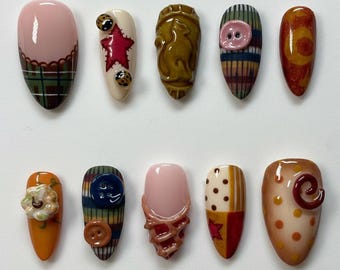 Uñas postizas Coraline 3D / Diseño de fantasía oscura