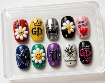 G-Dragon POWER Druk op de nagels | 3D K-pop-nailart | BIGBANG-ventilatorontwerp