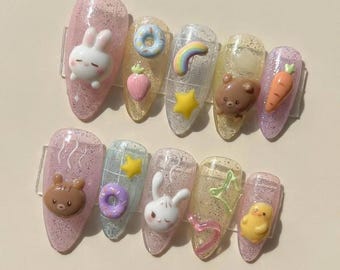 Presse lapin 3D kawaii sur les ongles | Breloques bonbon pastel
