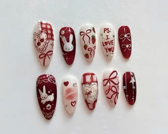 Presse pour la Saint-Valentin peinte à la main | Lapin, coeurs, coquette