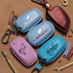 Leather Key Fob Cover for fit bronco Big Bend Sport Raptor  Bronco Babe Case Custom Offroad Remote Holder Key Shell Premium Keyless