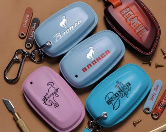 Leather Key Fob Cover for fit bronco Big Bend Sport Raptor  Bronco Babe Case Custom Offroad Remote Holder Key Shell Premium Keyless
