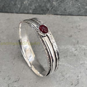 Bracciale girevole in granato fatto a mano, polsino in argento sterling, bracciale con pietre preziose rosse